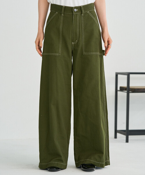 FREAK'S STORE（フリークスストア）の「ペインター ワイドパンツ/コットンワイドパンツ/ワイドデニム（チノパンツ・レディース・ブラック/オリーブ/その他/レオパード/ネイビー/カモフラージュ・SMALL/MEDIUM）」の14枚目の写真