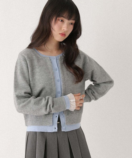 レイヤード風フリルカーディガン 647656（ニット/セーター）｜Heather