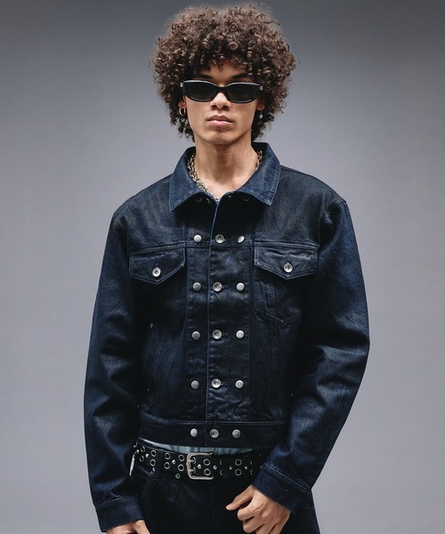 ANDER HUNK（アンダーハンク）の「14oz Wax Coated Denim Jacket / 14オンスワックスコーティングデニムジャケット（デニムジャケット・メンズ・インディゴブルー/ブラック・SMALL/MEDIUM/LARGE）」の2枚目の写真