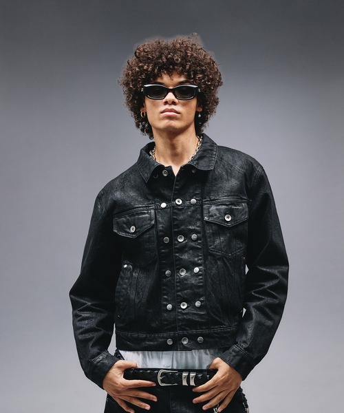 wax加工コーティングデニムジャケット　swag opium vkei 00s 14oz Wax Coated Denim Jacket / 14オンスワックスコーティングデニム