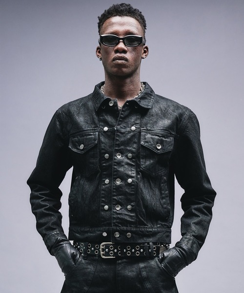 ANDER HUNK（アンダーハンク）の「14oz Wax Coated Denim Jacket / 14オンスワックスコーティングデニムジャケット（デニムジャケット・メンズ・インディゴブルー/ブラック・SMALL/MEDIUM/LARGE）」の3枚目の写真