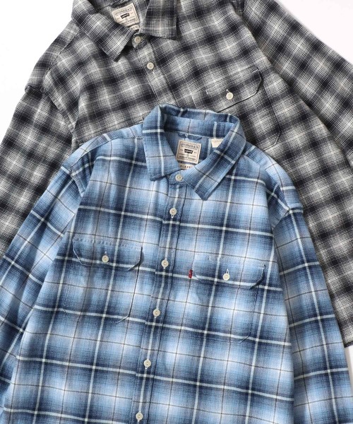Levi's（リーバイス）の「Levi's/リーバイス JACKSON WORKER OMBRE CHECK SHIRT/オーバーサイズ オンブレチェックシャツ/フランネルシャツ/レギュラーカラーシャツ/レディース メンズ（シャツ/ブラウス・メンズ・ブラック/ブルー・M/XL）」の2枚目の写真