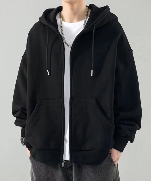   ブラック パーカー セール】Basic Oversized Zip Hoodie ベーシックオーバーサイズ ジップ