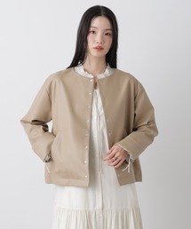 ノーカラージャケット（ベージュ系・ショート丈）ファッション通販