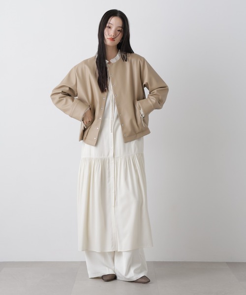 NANO universe（ナノユニバース）の「フェイクレザーパールドットノーカラージャケット（ノーカラージャケット・レディース・ブラック/ベージュ・FREE）」の6枚目の写真