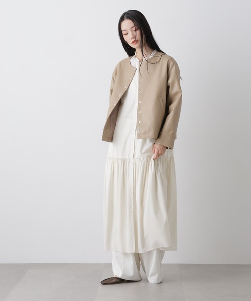 NANO universe（ナノユニバース）の「フェイクレザーパールドットノーカラージャケット（ノーカラージャケット・レディース・ブラック/ベージュ・FREE）」の7枚目の写真