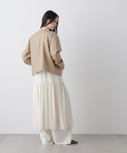 NANO universe（ナノユニバース）の「フェイクレザーパールドットノーカラージャケット（ノーカラージャケット・レディース・ブラック/ベージュ・FREE）」の9枚目の写真