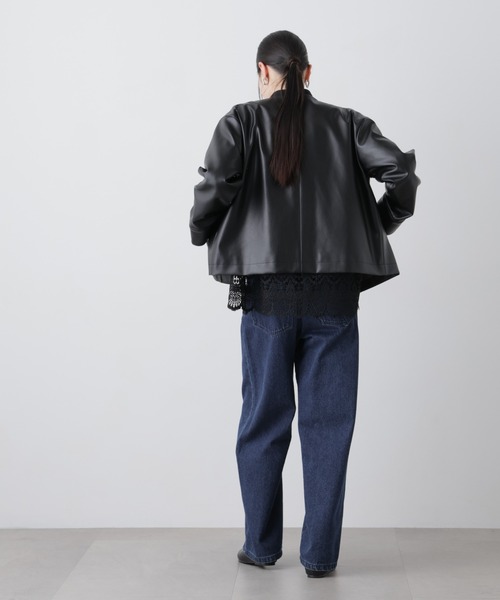 NANO universe（ナノユニバース）の「フェイクレザーパールドットノーカラージャケット（ノーカラージャケット・レディース・ブラック/ベージュ・FREE）」の14枚目の写真