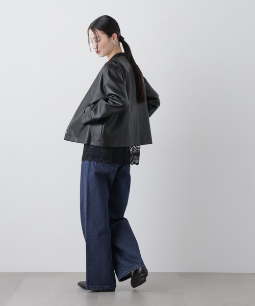 NANO universe（ナノユニバース）の「フェイクレザーパールドットノーカラージャケット（ノーカラージャケット・レディース・ブラック/ベージュ・FREE）」の15枚目の写真