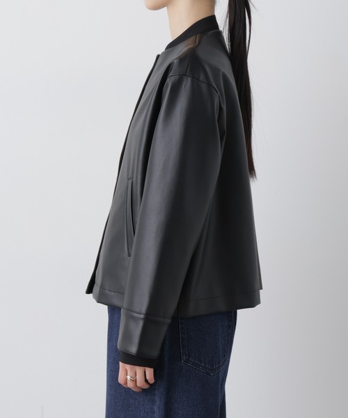 NANO universe（ナノユニバース）の「フェイクレザーパールドットノーカラージャケット（ノーカラージャケット・レディース・ブラック/ベージュ・FREE）」の18枚目の写真