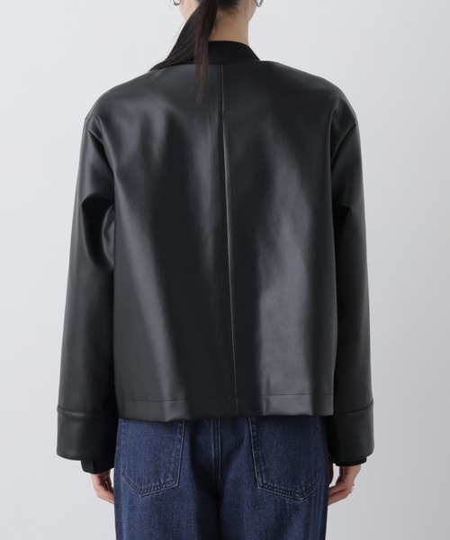 NANO universe（ナノユニバース）の「フェイクレザーパールドットノーカラージャケット（ノーカラージャケット・レディース・ブラック/ベージュ・FREE）」の19枚目の写真