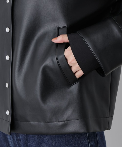 NANO universe（ナノユニバース）の「フェイクレザーパールドットノーカラージャケット（ノーカラージャケット・レディース・ブラック/ベージュ・FREE）」の20枚目の写真