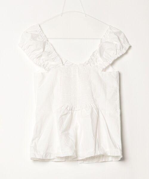 Vini（ヴィニ）の「フリルボタン スリムリブトップス（Tシャツ/カットソー・レディース・ホワイト/グレー×ホワイト・MEDIUM）」の4枚目の写真