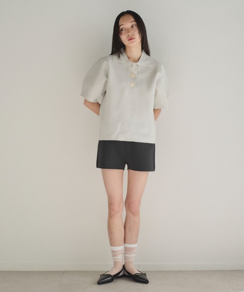 SOYEN（ソイエン）の「リブニットブルマショートパンツ/セットアップ可（その他パンツ・レディース・ベージュ/チャコール・F）」の4枚目の写真