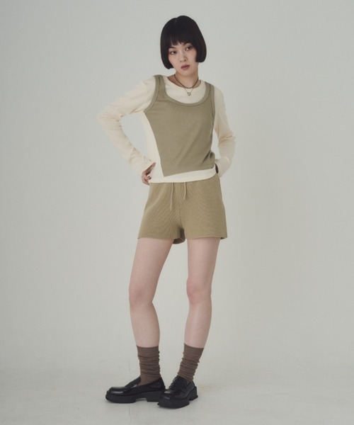SOYEN（ソイエン）の「リブニットブルマショートパンツ/セットアップ可（その他パンツ・レディース・ベージュ/チャコール・F）」の9枚目の写真
