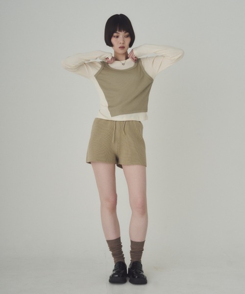 SOYEN（ソイエン）の「リブニットブルマショートパンツ/セットアップ可（その他パンツ・レディース・ベージュ/チャコール・F）」の10枚目の写真