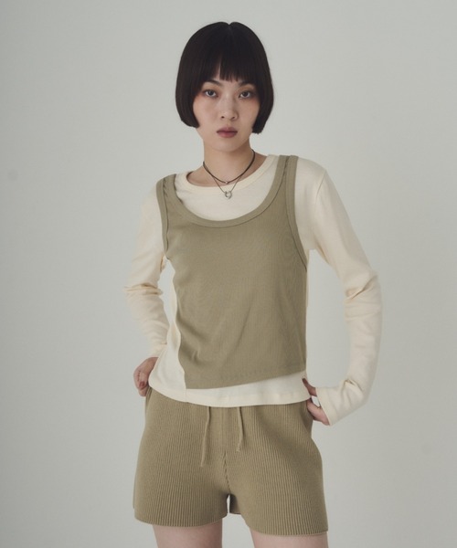 SOYEN（ソイエン）の「リブニットブルマショートパンツ/セットアップ可（その他パンツ・レディース・ベージュ/チャコール・F）」の12枚目の写真