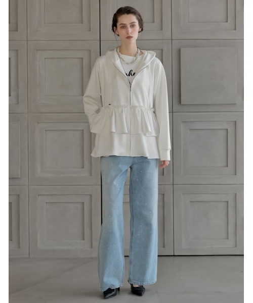 MEISM（ミズム）の「[2026S/S COLLECTION][MEISM by Re:EDIT]ダンボールフリルティアードフーディブルゾン（ブルゾン・レディース・ホワイト/ブラック/グレー・LARGE/MEDIUM）」の8枚目の写真