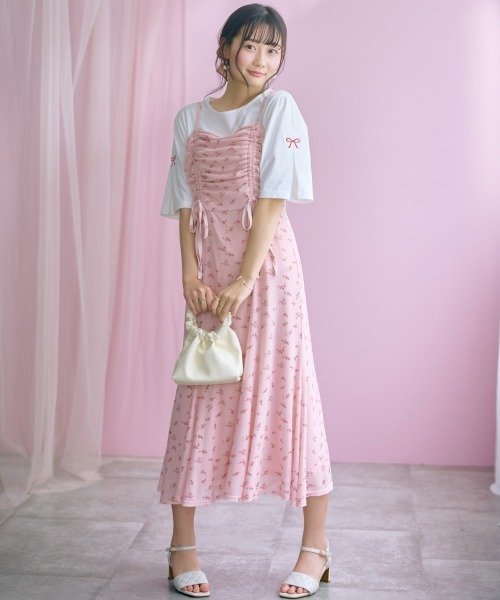 marun（マルン）の「＜大きいサイズ＞フラワープリントドロストキャミワンピース marun（ワンピース・レディース・ピンク/ブラック・3L/LL/4L/L/5L）」の9枚目の写真