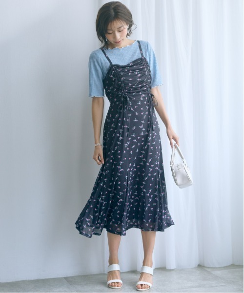 marun（マルン）の「＜大きいサイズ＞フラワープリントドロストキャミワンピース marun（ワンピース・レディース・ピンク/ブラック・3L/LL/4L/L/5L）」の13枚目の写真