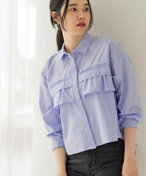 OPAQUE.CLIP（オペークドットクリップ）の「タックフリルシャツ【洗濯機OK】（シャツ/ブラウス・レディース・アイボリー系2/ライトブルー/パープル系1/ホワイト・42/38/40）」の3枚目の写真
