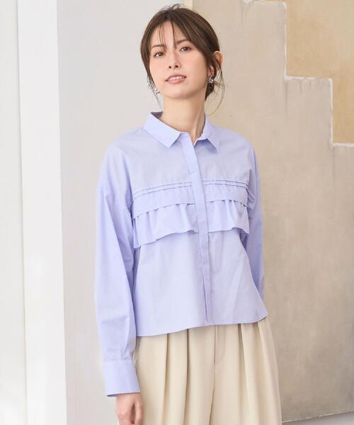 OPAQUE.CLIP（オペークドットクリップ）の「タックフリルシャツ【洗濯機OK】（シャツ/ブラウス・レディース・アイボリー系2/ライトブルー/パープル系1/ホワイト・42/38/40）」の5枚目の写真