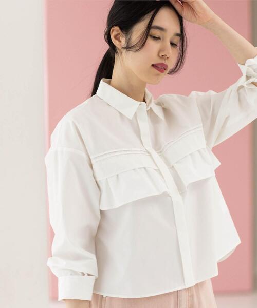 OPAQUE.CLIP（オペークドットクリップ）の「タックフリルシャツ【洗濯機OK】（シャツ/ブラウス・レディース・アイボリー系2/ライトブルー/パープル系1/ホワイト・42/38/40）」の9枚目の写真