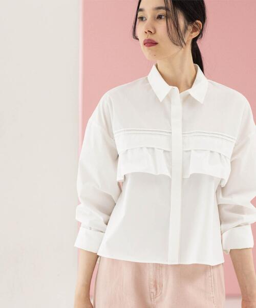 OPAQUE.CLIP（オペークドットクリップ）の「タックフリルシャツ【洗濯機OK】（シャツ/ブラウス・レディース・アイボリー系2/ライトブルー/パープル系1/ホワイト・42/38/40）」の10枚目の写真