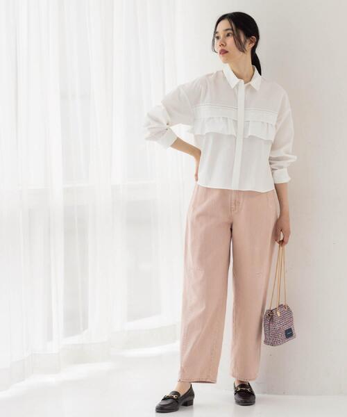 OPAQUE.CLIP（オペークドットクリップ）の「タックフリルシャツ【洗濯機OK】（シャツ/ブラウス・レディース・アイボリー系2/ライトブルー/パープル系1/ホワイト・42/38/40）」の13枚目の写真