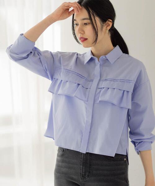 OPAQUE.CLIP（オペークドットクリップ）の「タックフリルシャツ【洗濯機OK】（シャツ/ブラウス・レディース・アイボリー系2/ライトブルー/パープル系1/ホワイト・42/38/40）」の16枚目の写真