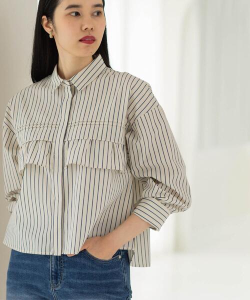 OPAQUE.CLIP（オペークドットクリップ）の「タックフリルシャツ【洗濯機OK】（シャツ/ブラウス・レディース・アイボリー系2/ライトブルー/パープル系1/ホワイト・42/38/40）」の7枚目の写真