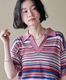 リップサービス　レディース　半袖　ボーダー　ピンク　甘辛　ポロシャツ　Tシャツ リップサービス レディース 半袖 ボーダー ピンク 甘辛 ポロシャツ T