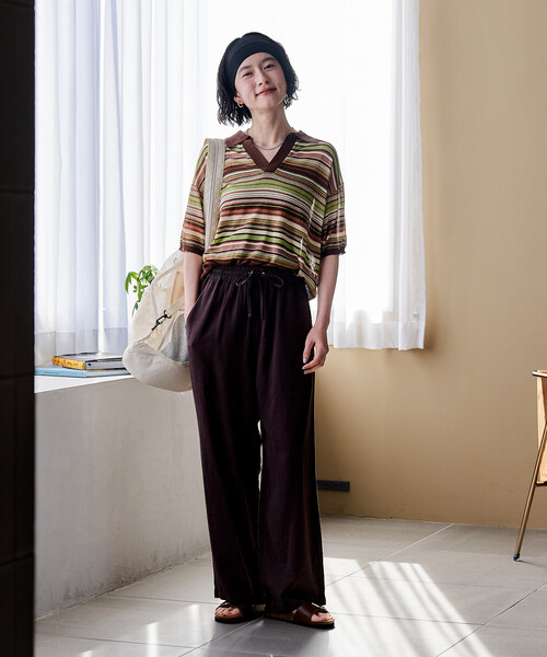 FREAK'S STORE（フリークスストア）の「シアー スキッパー 半袖 サマーニット（ニット/セーター・レディース・チャコール/ネイビー/ピンク/ブルーグリーン/サックスブルー・ﾌﾘ-）」の6枚目の写真