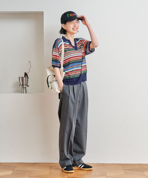 FREAK'S STORE（フリークスストア）の「シアー スキッパー 半袖 サマーニット（ニット/セーター・レディース・チャコール/ネイビー/ピンク/ブルーグリーン/サックスブルー・ﾌﾘ-）」の15枚目の写真
