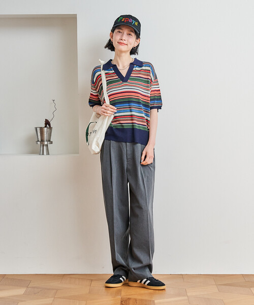 FREAK'S STORE（フリークスストア）の「シアー スキッパー 半袖 サマーニット（ニット/セーター・レディース・チャコール/ネイビー/ピンク/ブルーグリーン/サックスブルー・ﾌﾘ-）」の16枚目の写真