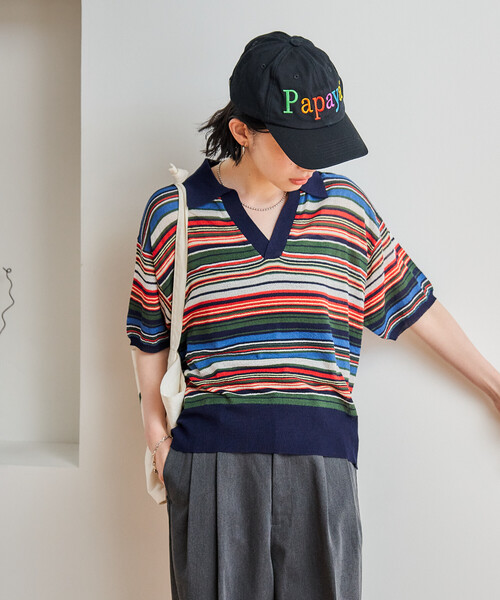 FREAK'S STORE（フリークスストア）の「シアー スキッパー 半袖 サマーニット（ニット/セーター・レディース・チャコール/ネイビー/ピンク/ブルーグリーン/サックスブルー・ﾌﾘ-）」の22枚目の写真