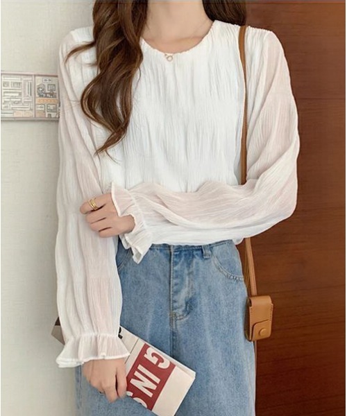 SallyLunn(サリーラン)の「シアープリーツ フリルブラウス(シャツ/ブラウス・レディース・ブラック/ホワイト・LARGE/MEDIUM)」の1枚目の写真