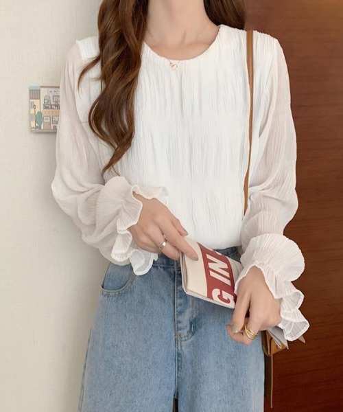 SallyLunn(サリーラン)の「シアープリーツ フリルブラウス(シャツ/ブラウス・レディース・ブラック/ホワイト・LARGE/MEDIUM)」の3枚目の写真