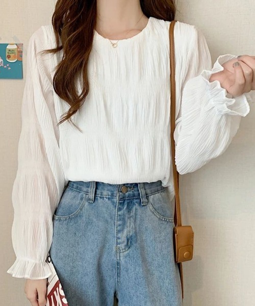 SallyLunn(サリーラン)の「シアープリーツ フリルブラウス(シャツ/ブラウス・レディース・ブラック/ホワイト・LARGE/MEDIUM)」の5枚目の写真