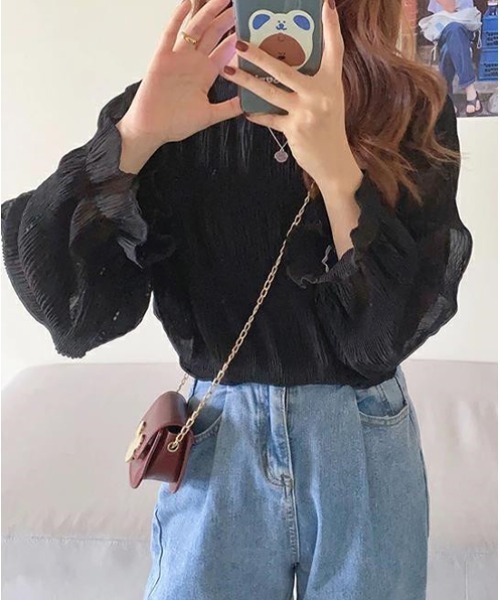 SallyLunn(サリーラン)の「シアープリーツ フリルブラウス(シャツ/ブラウス・レディース・ブラック/ホワイト・LARGE/MEDIUM)」の6枚目の写真