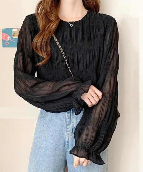SallyLunn(サリーラン)の「シアープリーツ フリルブラウス(シャツ/ブラウス・レディース・ブラック/ホワイト・LARGE/MEDIUM)」の8枚目の写真