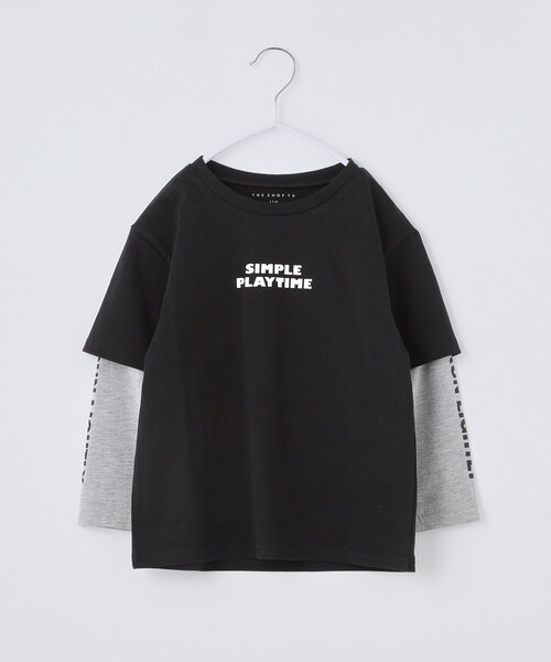 THE SHOP TK (ザ ショップ ティーケー )の「【110-160】袖レイヤード長袖迷彩アップリケ(Tシャツ/カットソー・キッズ・ライトベージュ/ブラック・11/16/15 /14/13/12)」の1枚目の写真