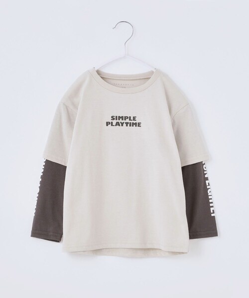 THE SHOP TK (ザ ショップ ティーケー )の「【110-160】袖レイヤード長袖迷彩アップリケ(Tシャツ/カットソー・キッズ・ライトベージュ/ブラック・11/16/15 /14/13/12)」の3枚目の写真