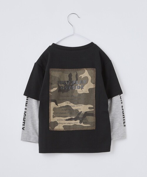 THE SHOP TK (ザ ショップ ティーケー )の「【110-160】袖レイヤード長袖迷彩アップリケ(Tシャツ/カットソー・キッズ・ライトベージュ/ブラック・11/16/15 /14/13/12)」の5枚目の写真