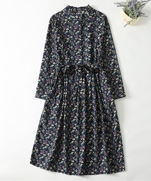 LUCPY(ラクピー)の「クラシカルフラワー ウエストリボンワンピース(ワンピース・レディース・パープル/ピンク・XX-LARGE/X-LARGE/LARGE/MEDIUM)」の1枚目の写真