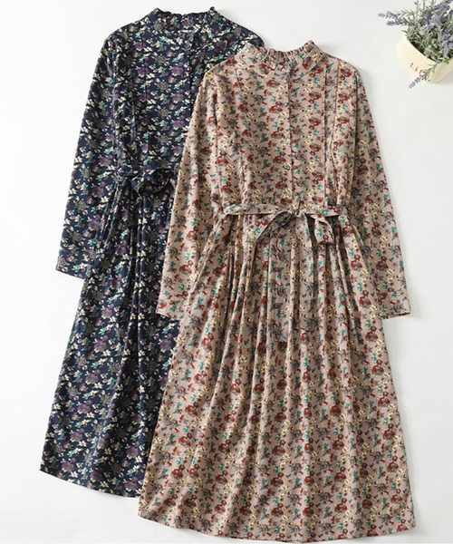 LUCPY(ラクピー)の「クラシカルフラワー ウエストリボンワンピース(ワンピース・レディース・パープル/ピンク・XX-LARGE/X-LARGE/LARGE/MEDIUM)」の3枚目の写真