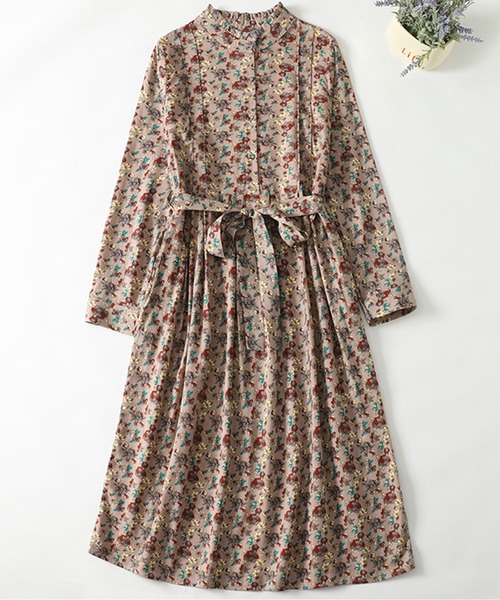LUCPY(ラクピー)の「クラシカルフラワー ウエストリボンワンピース(ワンピース・レディース・パープル/ピンク・XX-LARGE/X-LARGE/LARGE/MEDIUM)」の4枚目の写真
