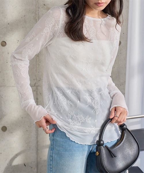 KOBE LETTUCE(コウベレタス)の「シアーレースレイヤードトップス(Tシャツ/カットソー・レディース・ブラック/ホワイト・M)」の5枚目の写真