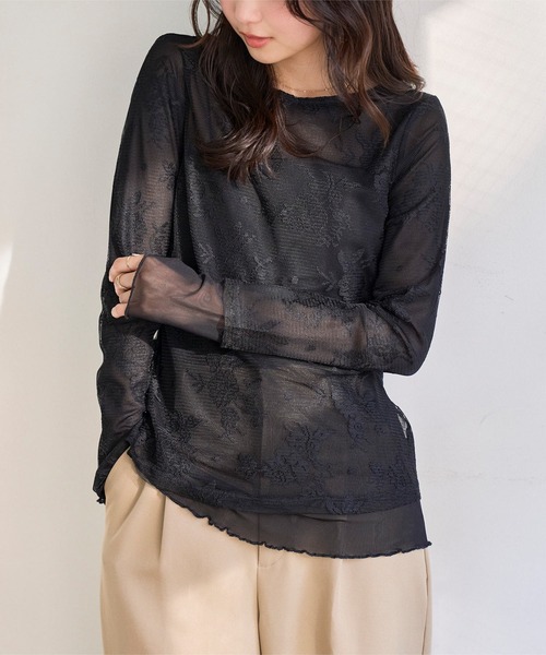 KOBE LETTUCE(コウベレタス)の「シアーレースレイヤードトップス(Tシャツ/カットソー・レディース・ブラック/ホワイト・M)」の9枚目の写真