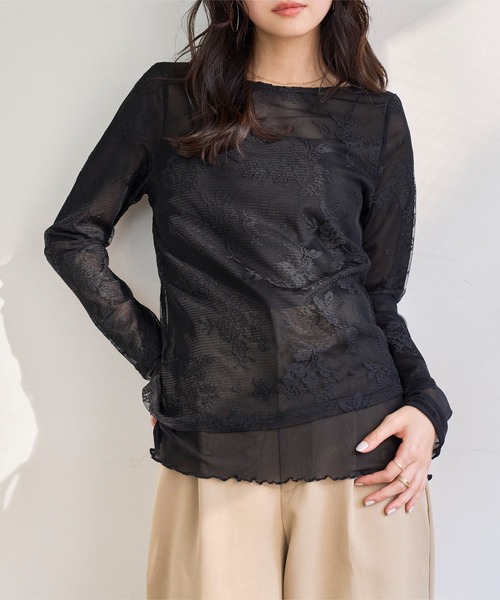 KOBE LETTUCE(コウベレタス)の「シアーレースレイヤードトップス(Tシャツ/カットソー・レディース・ブラック/ホワイト・M)」の10枚目の写真